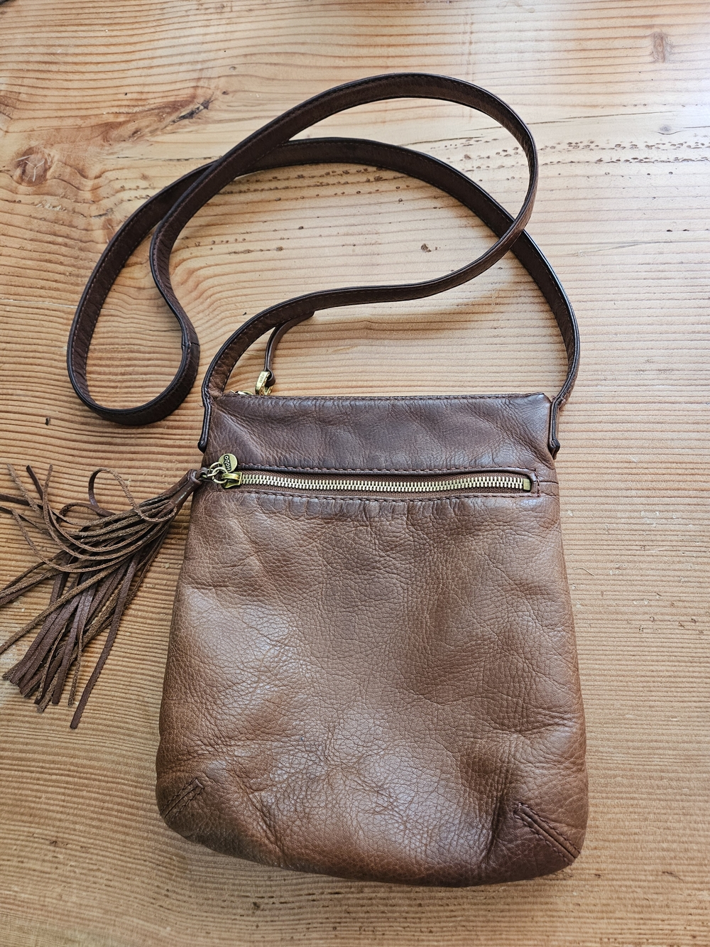HOBO Brown Leather Crossbody Bag with Tassel
